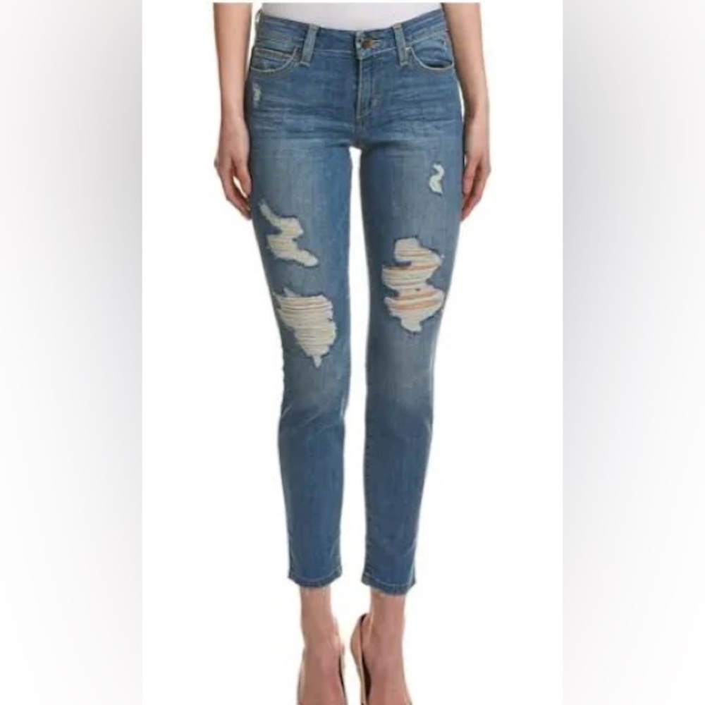 Joe’s Jeans Berdine Skinny Ankle Mid Rise Ripped Medium Wash Stretch Denim Sz 27